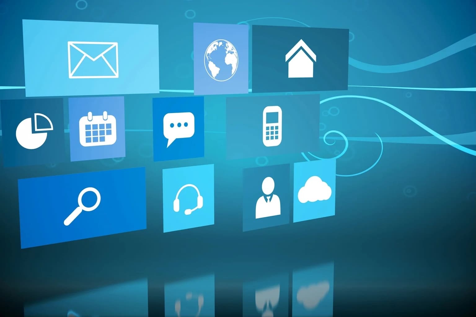 Interface modulaire d’applications web sur mesure avec icônes métiers en perspective