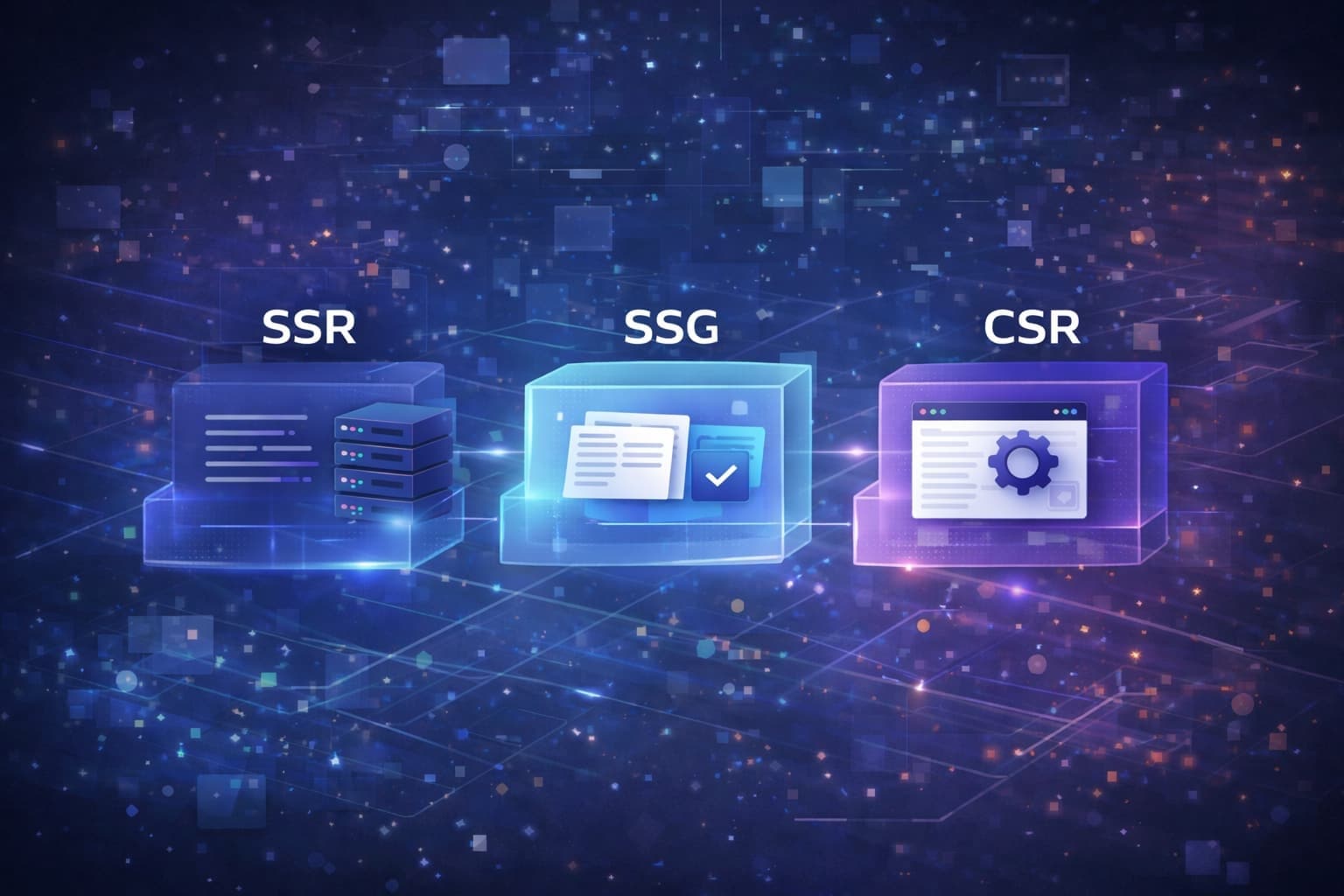 Illustration des principales stratégies de rendu web côté serveur, statique et côté client